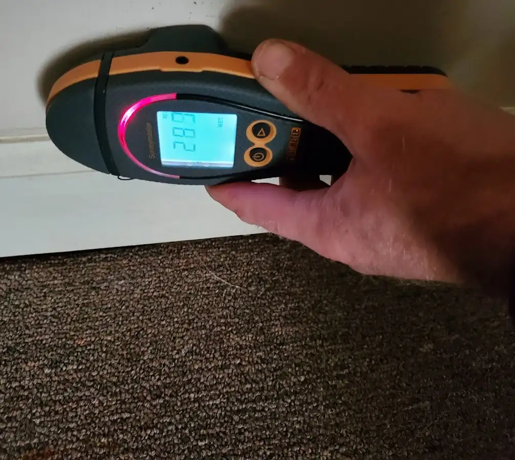 Moisture detection at baseboard during Sewage Cleanup & Sanitation in Champion Heights